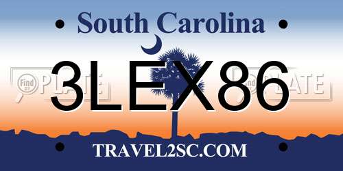 3LEX86 South Carolina License Plate