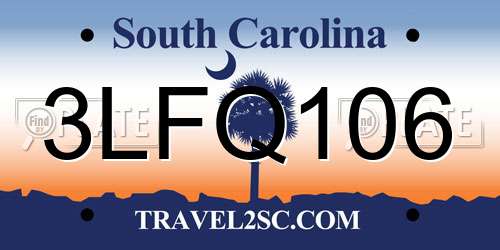 3LFQ106 South Carolina License Plate