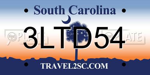 3LTD54 South Carolina License Plate