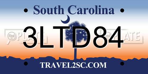3LTD84 South Carolina License Plate