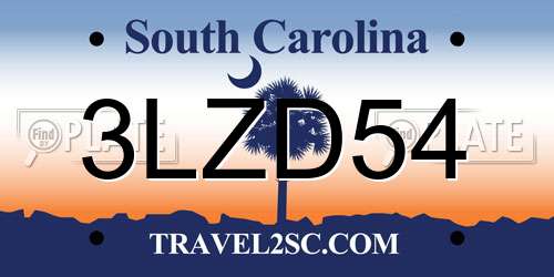 3LZD54 South Carolina License Plate