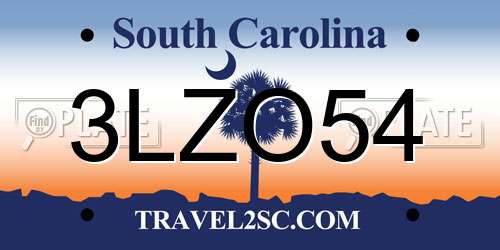 3LZO54 South Carolina License Plate