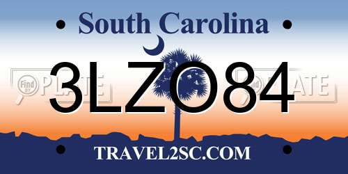 3LZO84 South Carolina License Plate