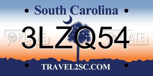 3LZQ54 South Carolina License Plate