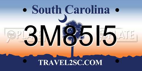 3M85I5 South Carolina License Plate