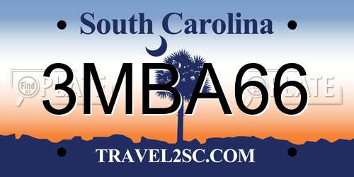 3MBA66 South Carolina License Plate