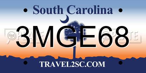 3MGE68 South Carolina License Plate