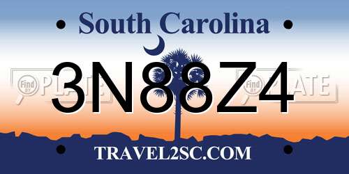 3N88Z4 South Carolina License Plate