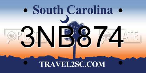 3NB874 South Carolina License Plate
