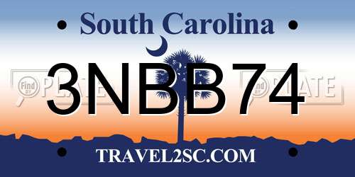 3NBB74 South Carolina License Plate