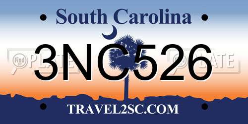 3NC526 South Carolina License Plate