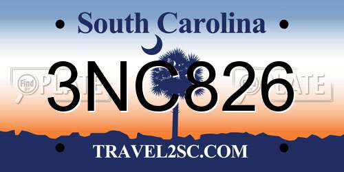 3NC826 South Carolina License Plate