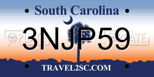 3NJP59 South Carolina License Plate