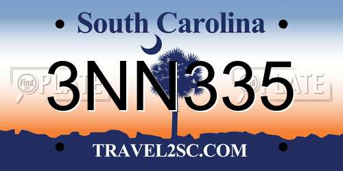 3NN335 South Carolina License Plate