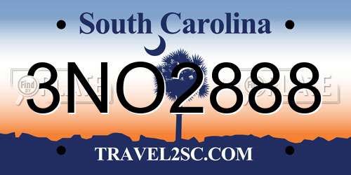 3NO2888 South Carolina License Plate