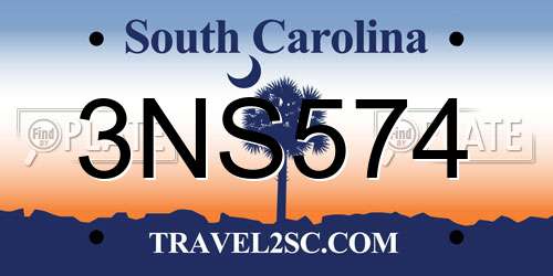 3NS574 South Carolina License Plate