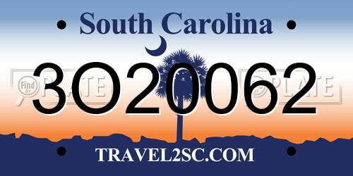 3O20062 South Carolina License Plate