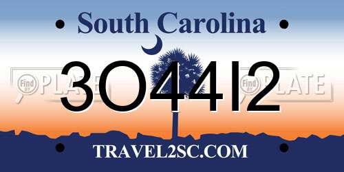 3O44I2 South Carolina License Plate