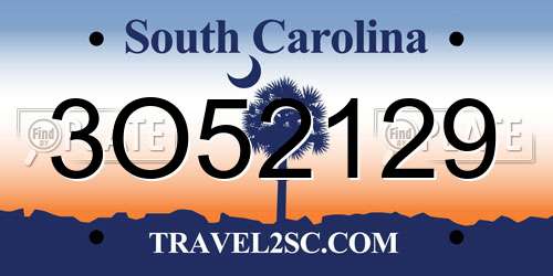 3O52129 South Carolina License Plate