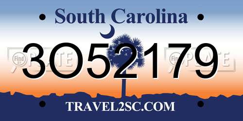 3O52179 South Carolina License Plate