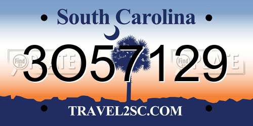 3O57129 South Carolina License Plate