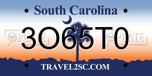 3O65T0 South Carolina License Plate