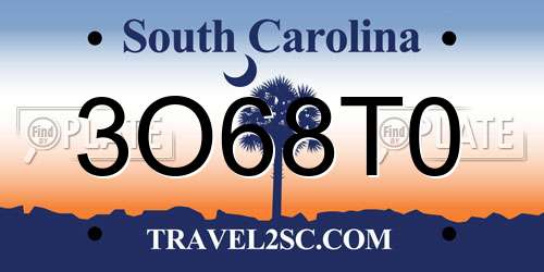 3O68T0 South Carolina License Plate