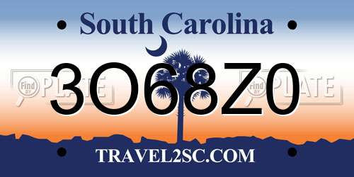 3O68Z0 South Carolina License Plate