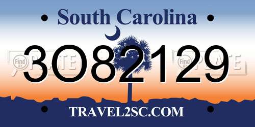 3O82129 South Carolina License Plate