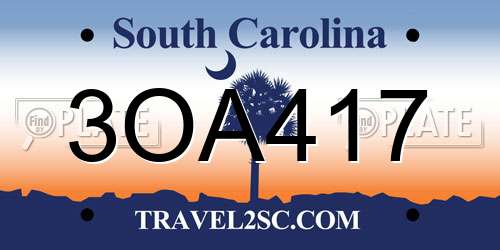 3OA417 South Carolina License Plate
