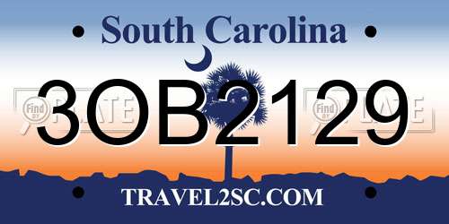 3OB2129 South Carolina License Plate