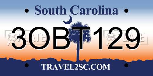 3OBT129 South Carolina License Plate