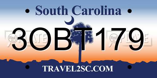 3OBT179 South Carolina License Plate