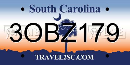 3OBZ179 South Carolina License Plate