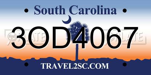 3OD4067 South Carolina License Plate