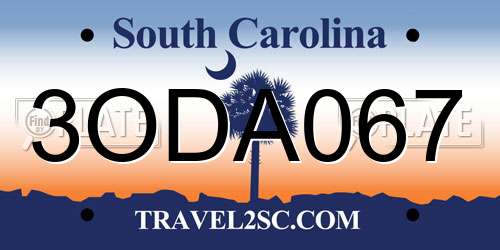 3ODA067 South Carolina License Plate