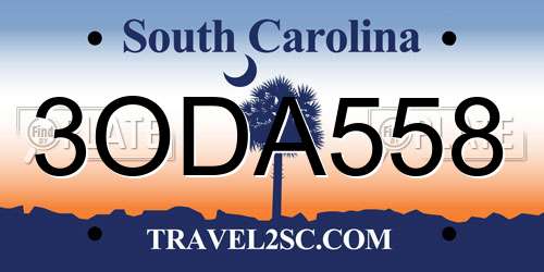 3ODA558 South Carolina License Plate