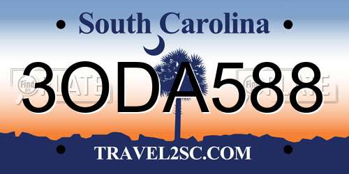 3ODA588 South Carolina License Plate