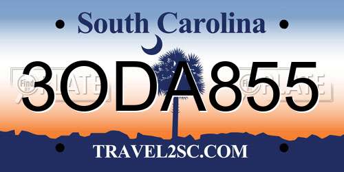 3ODA855 South Carolina License Plate