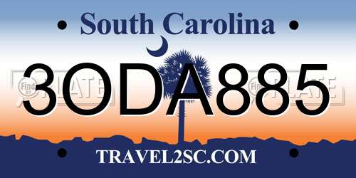 3ODA885 South Carolina License Plate