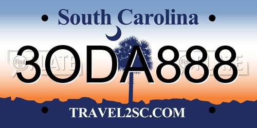 3ODA888 South Carolina License Plate