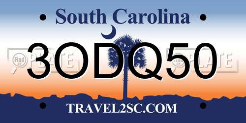 3ODQ50 South Carolina License Plate