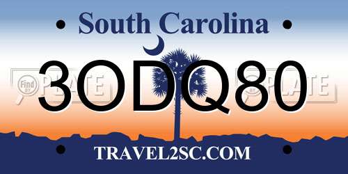 3ODQ80 South Carolina License Plate