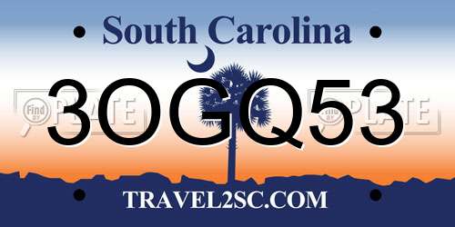3OGQ53 South Carolina License Plate