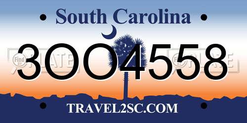 3OO4558 South Carolina License Plate