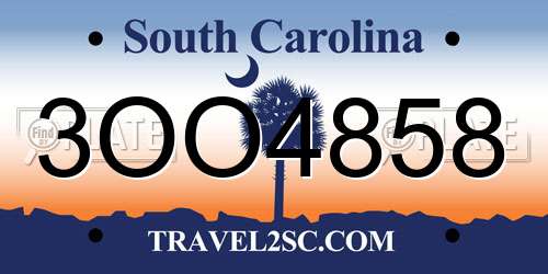 3OO4858 South Carolina License Plate