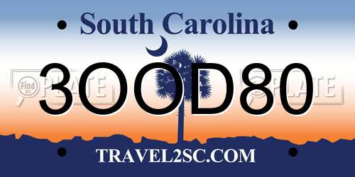 3OOD80 South Carolina License Plate