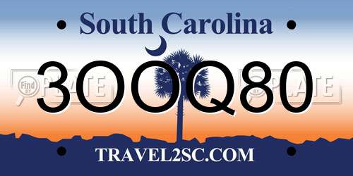 3OOQ80 South Carolina License Plate