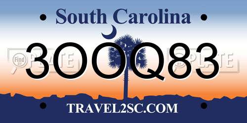 3OOQ83 South Carolina License Plate