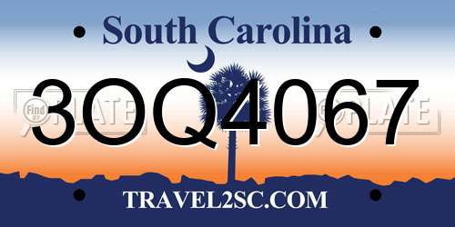3OQ4067 South Carolina License Plate